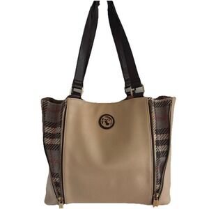 RARE Authentic Spartina 449 Liverpool Tartan Linen/Leather Tote - Retired EUC